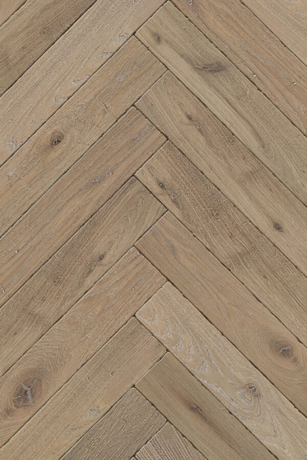 Prefinished Oak Parquet - Aged and Distressed Light Smoked White Satin