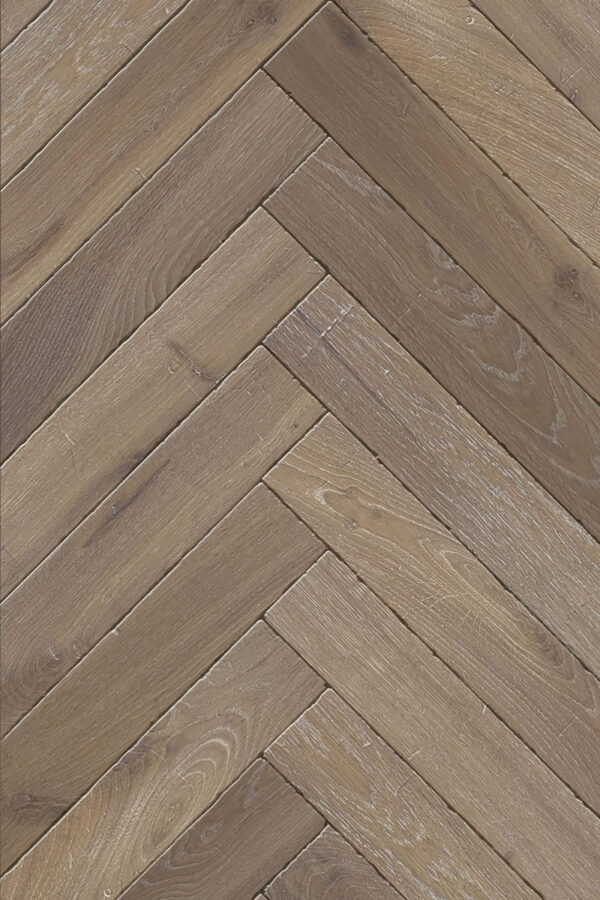 Prefinished Oak Parquet - Aged and Distressed Dark Smoked White Satin