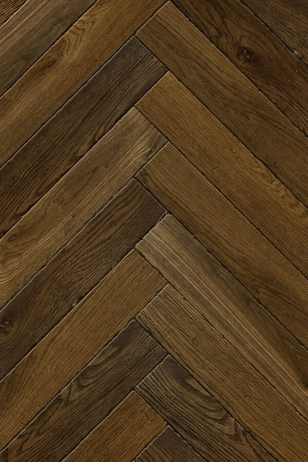 Prefinished Oak Parquet - Aged and Distressed Dark Smoked Satin